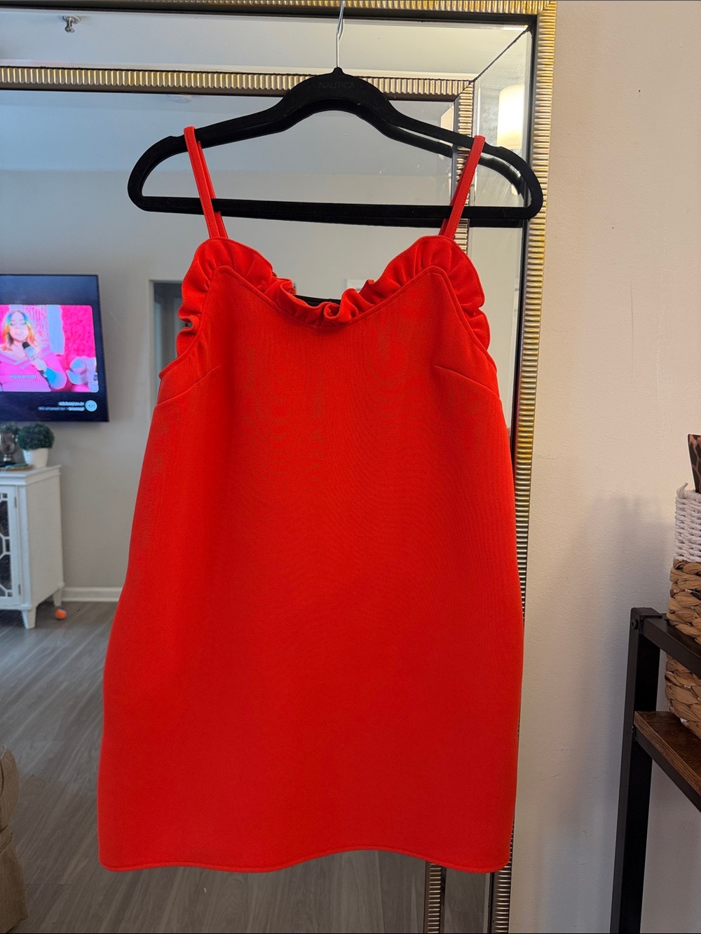 Topshop Red Ruffle-Trim Mini Dress. Has pockets ❤️❤️❤️
